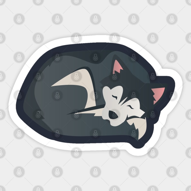 The Sleeping Husky - Digital Illustration Of a Siberian Husky Sticker by WaltTheAdobeGuy